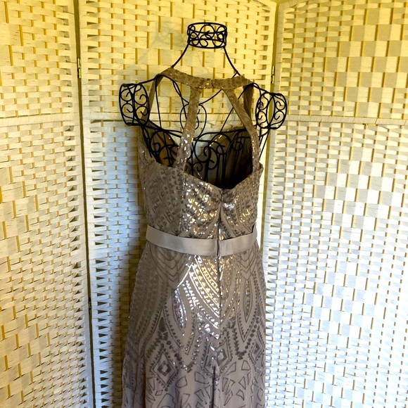 ✅ Angelina Faccenda taupe sequined formal maxi dress - Picture 8 of 16